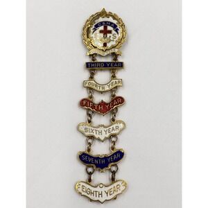 Vintage C&MA 8 Year Attendance Pins Little Cross and Crown 1/20 10k Gold Filled